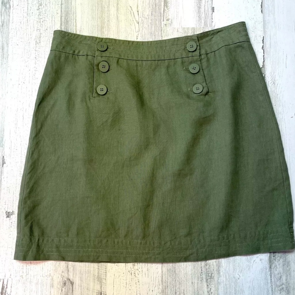 Max Studio Linen Sailor Button Women's Size 6 Casual Green Skirt‎